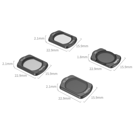 SmallRig 4774B - zestaw, osłona ekranu, 4x filtr (ND8, ND64, ND256, CPL) do DJI Osmo Pocket 4 / 3 - wymiary